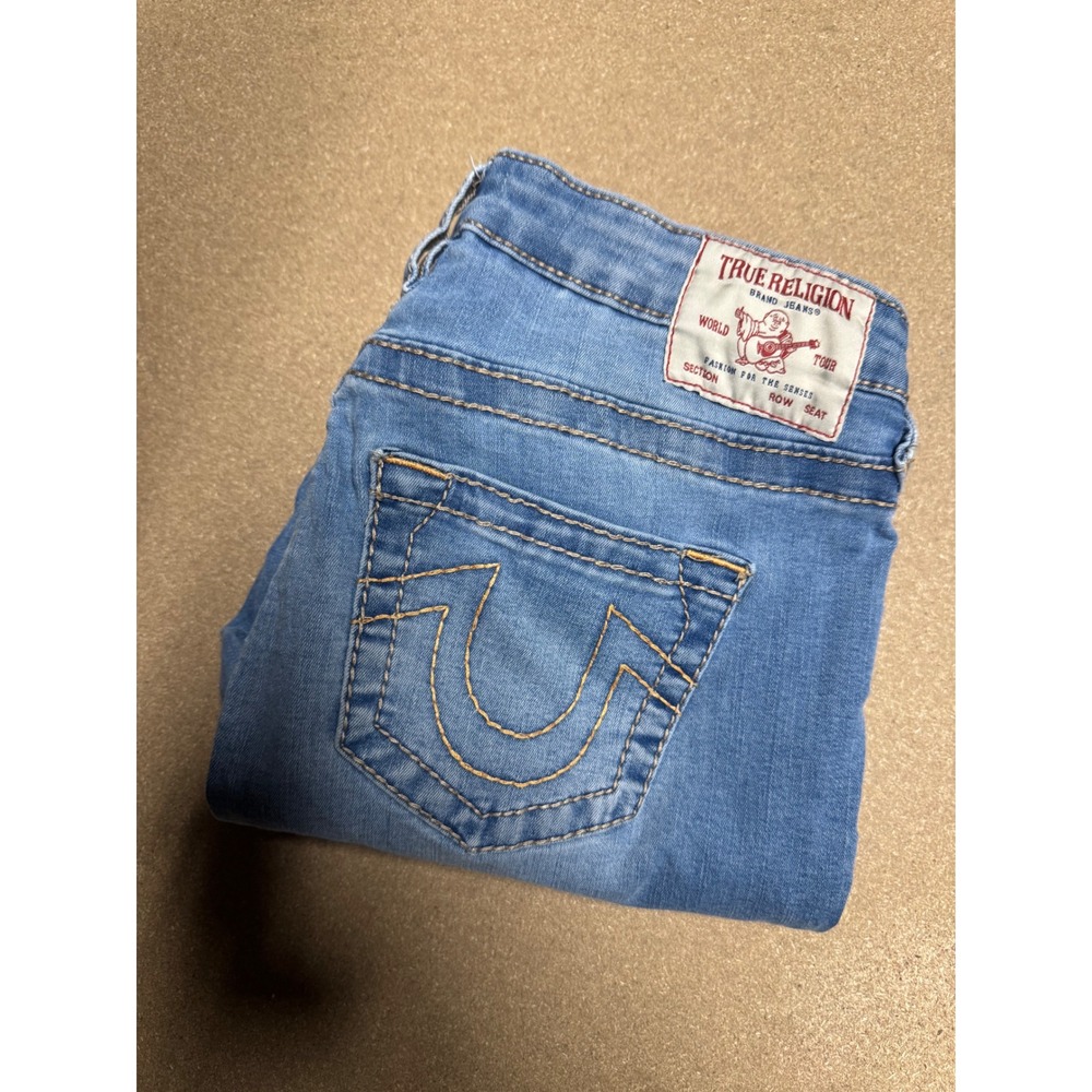 True Religion Jennie Curvy Mid Rise Capri Jeans Light Wash Size 28